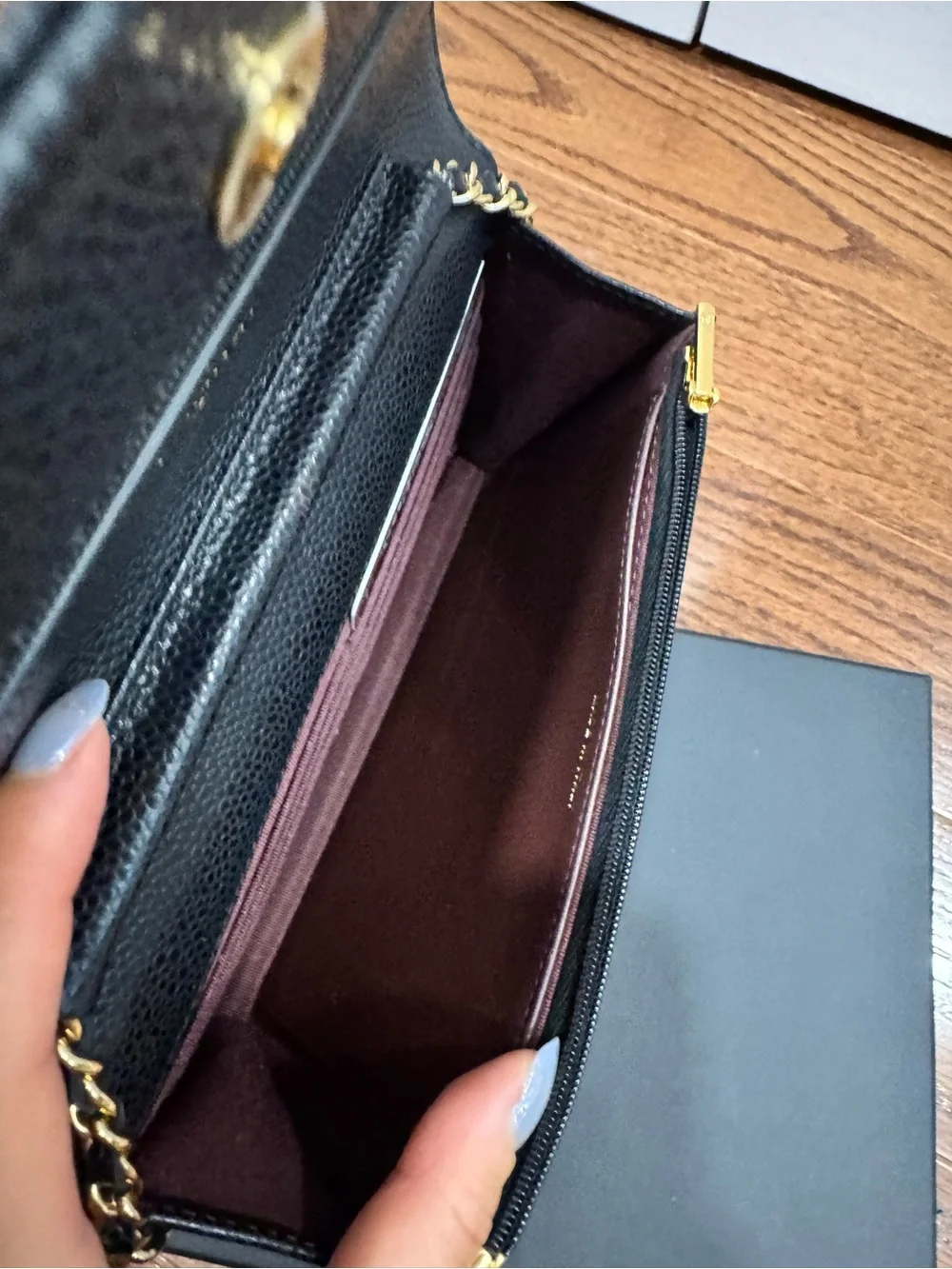 CHANEL Black Quilted Caviar Leather Wallet with Gold Hardware
